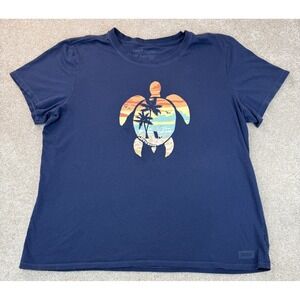 Life Is Good Top Women's XXL Blue Crusher Tee Turtle Graphic Short Sleeve Cotton